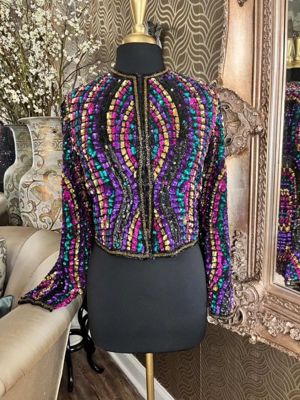 vintage Brilliante by J.A. sequined jacket vibrant, geometric pattern jacket
